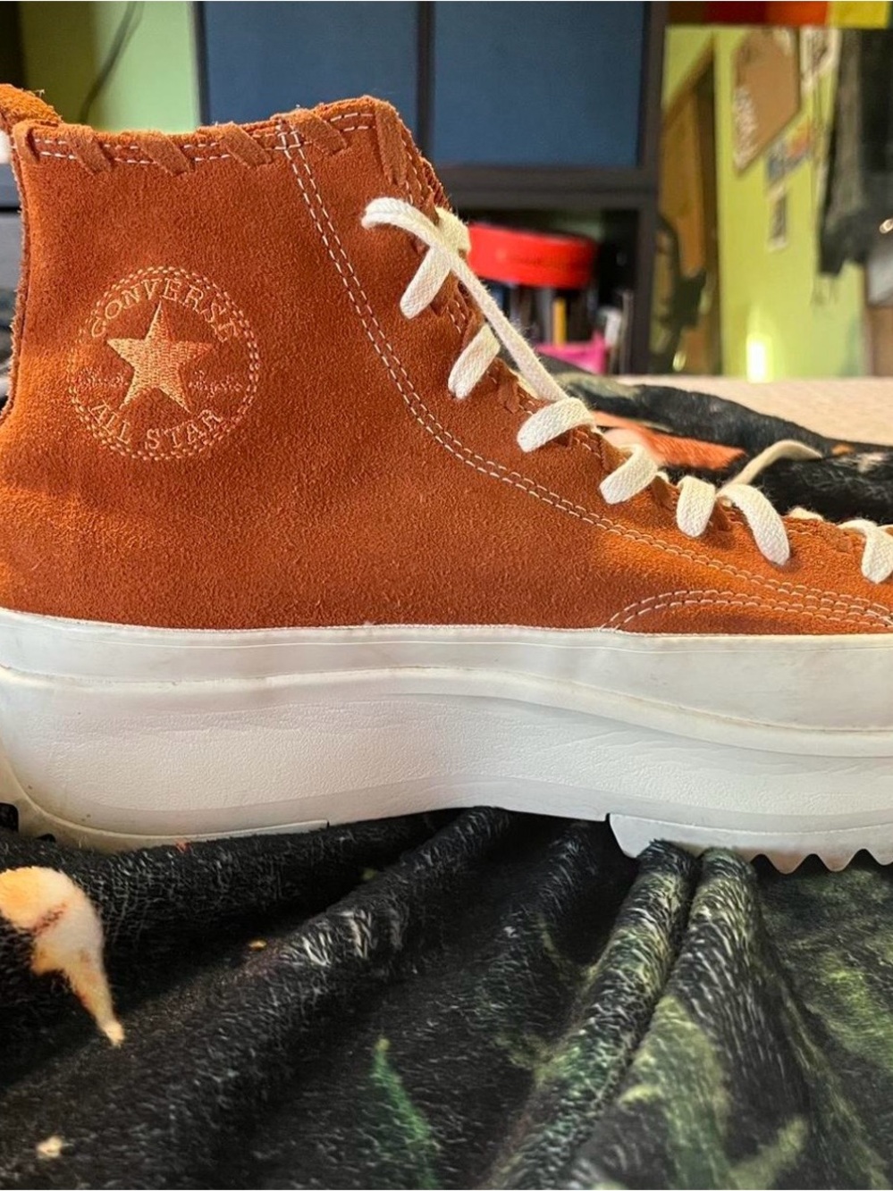 Converse rust orange suede high-top platform sneakers